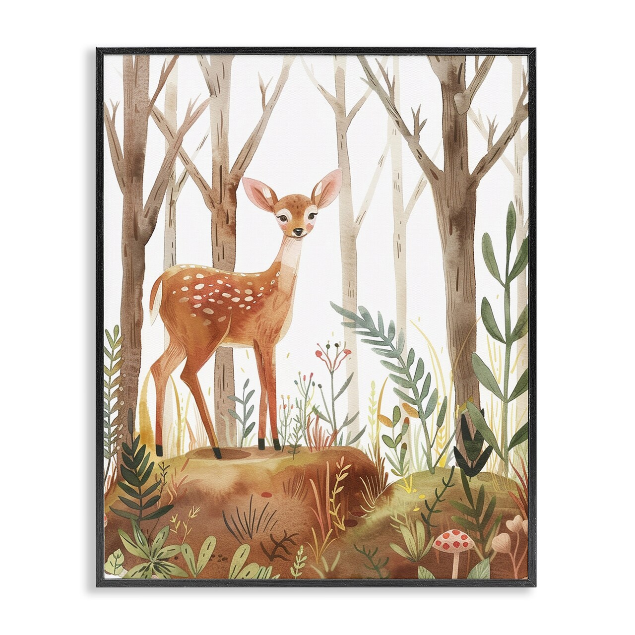 Stupell Industries Soft Woodland Deer Framed Giclee Wall Art Design by LSR Design Studio